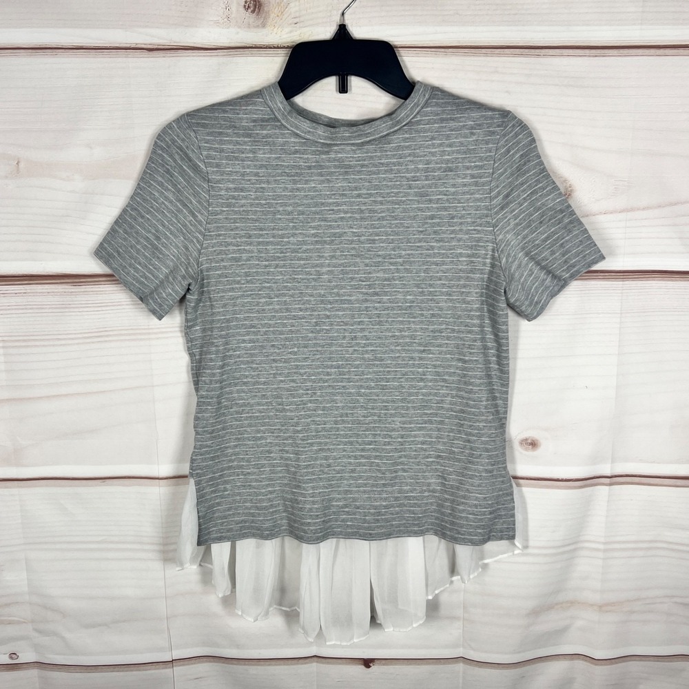 Banana Republic Top Womens XS Gray Stripe T-Shirt Crew Neck Chiffon Hem‎ Stretch